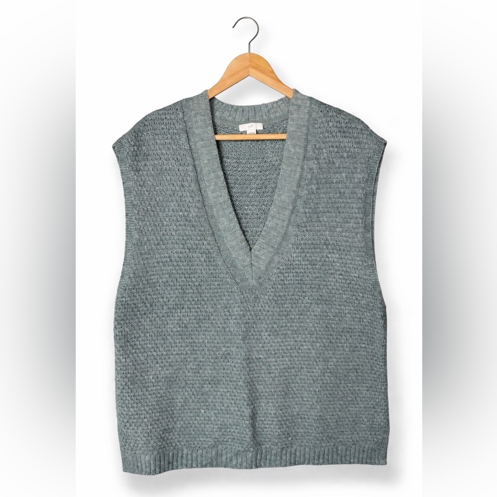 J. Jill Oversized Sweater Vest Medium Slate Green Minimalist Cozy Preppy